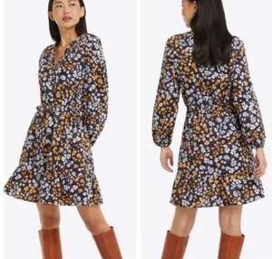 Draper James Navy Floral Long Sleeve Tiered Dress Size XS